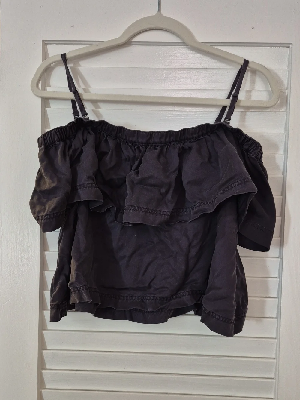 Free People Charcoal Off-Shoulder Ruffle Crop Top